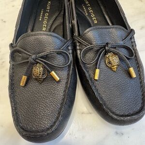 Kurt Geiger Black Leather Loafers with Gold Accents